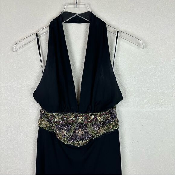MaxMara Black Beaded Halter Little Black Dress Midi Swing Size 38 - Picture 2 of 10